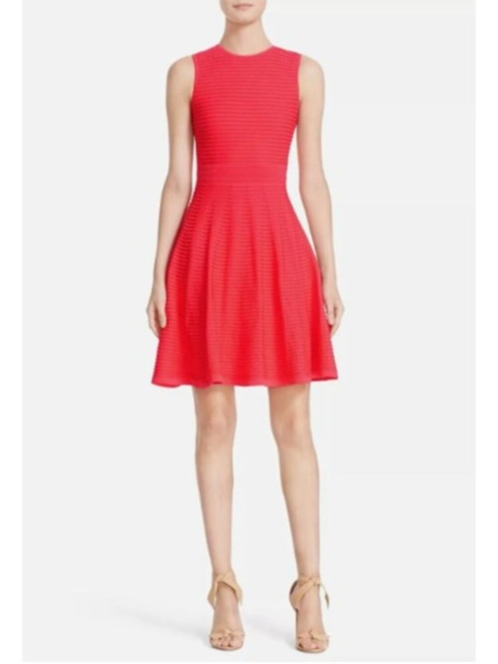 Ted Baker London Malou Vibrant Coral Dress Fit and Flare Skater Ottoman Knit